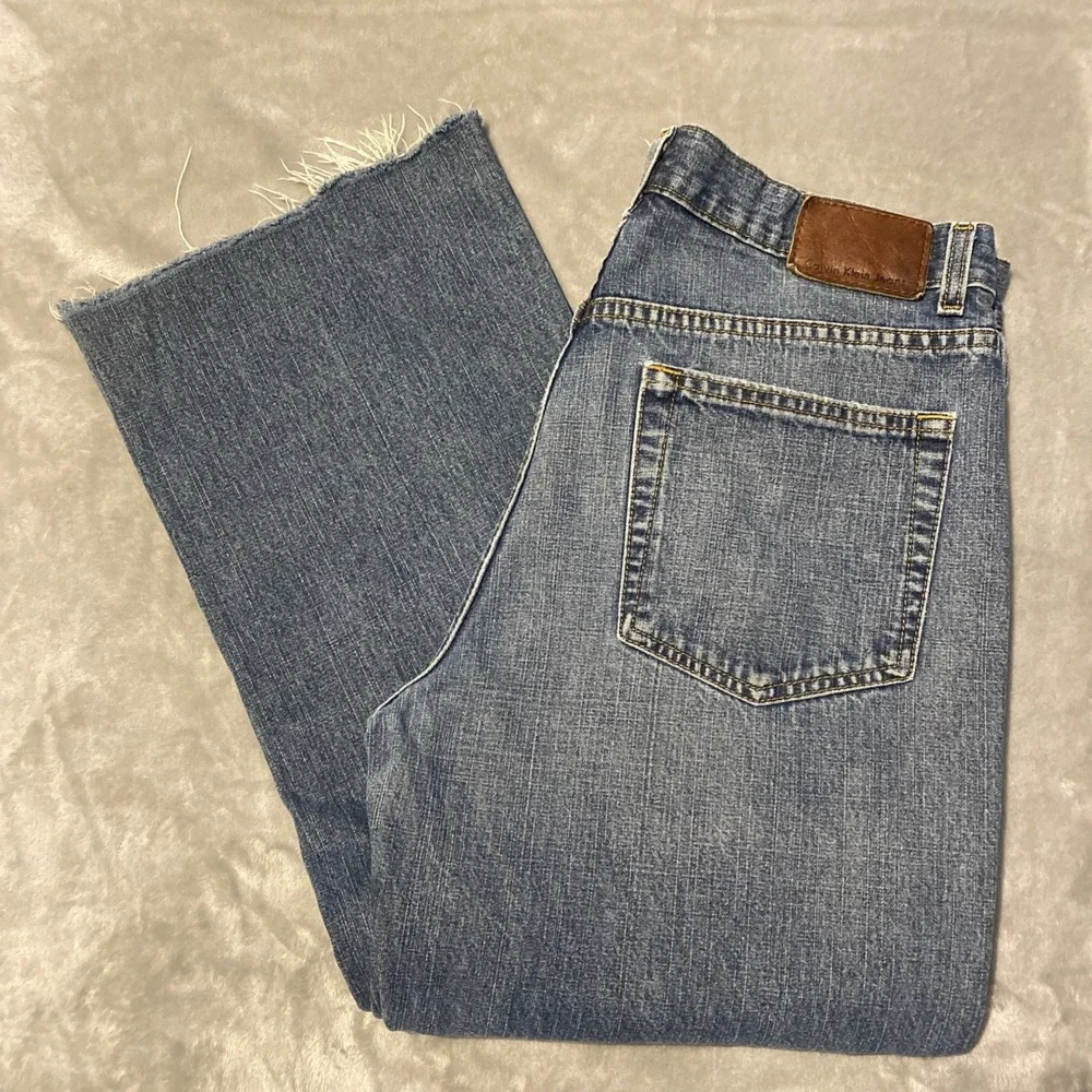 Calvin Klein Jeans Men 32x28 Blue Straight Loose Raw Hem Grunge Streetwear READ
